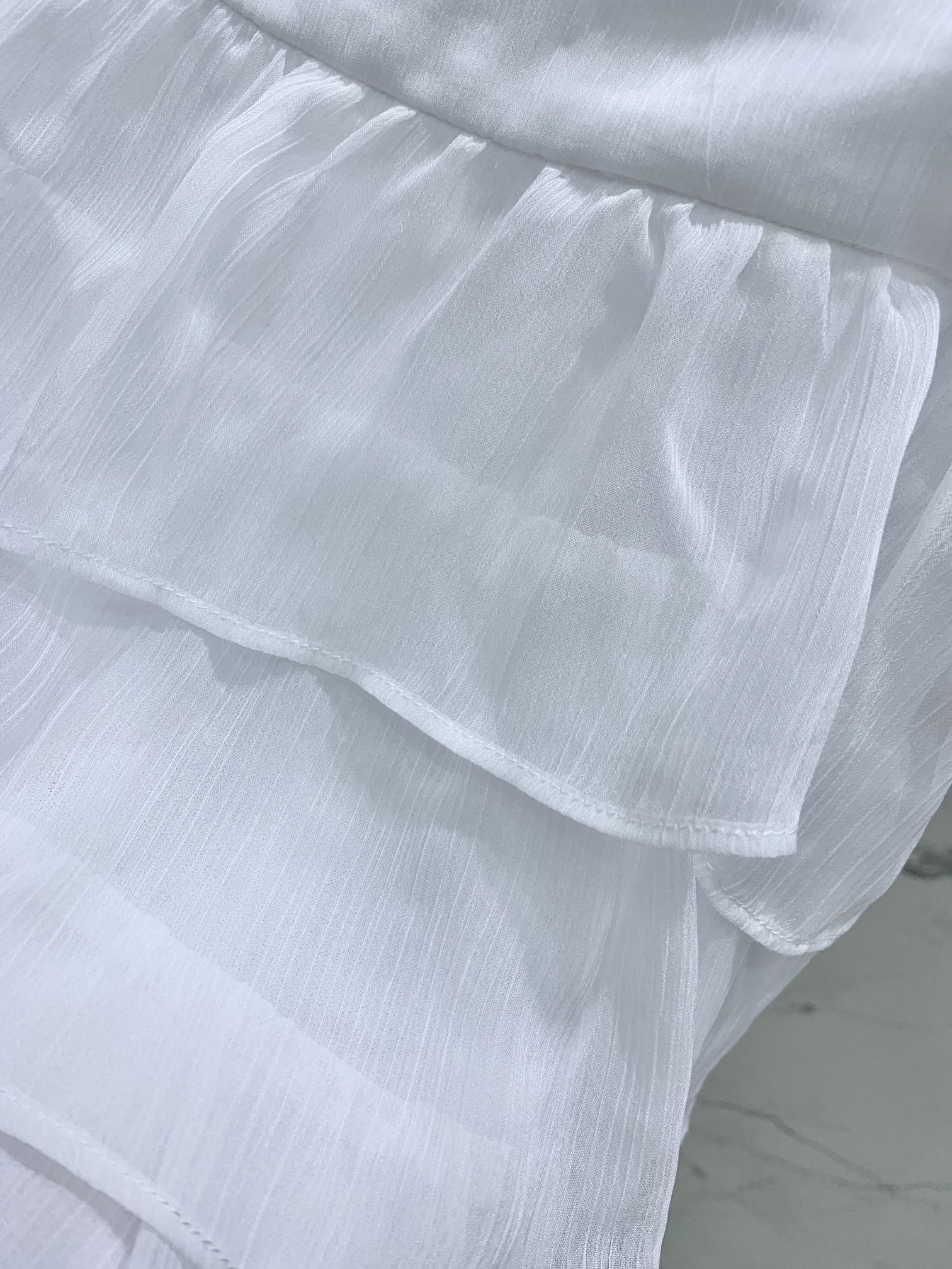 Balmain White Ruffle Two-Piece Set, Spaghetti Strap Top and Button Skirt 8 i1690078496 2231 6