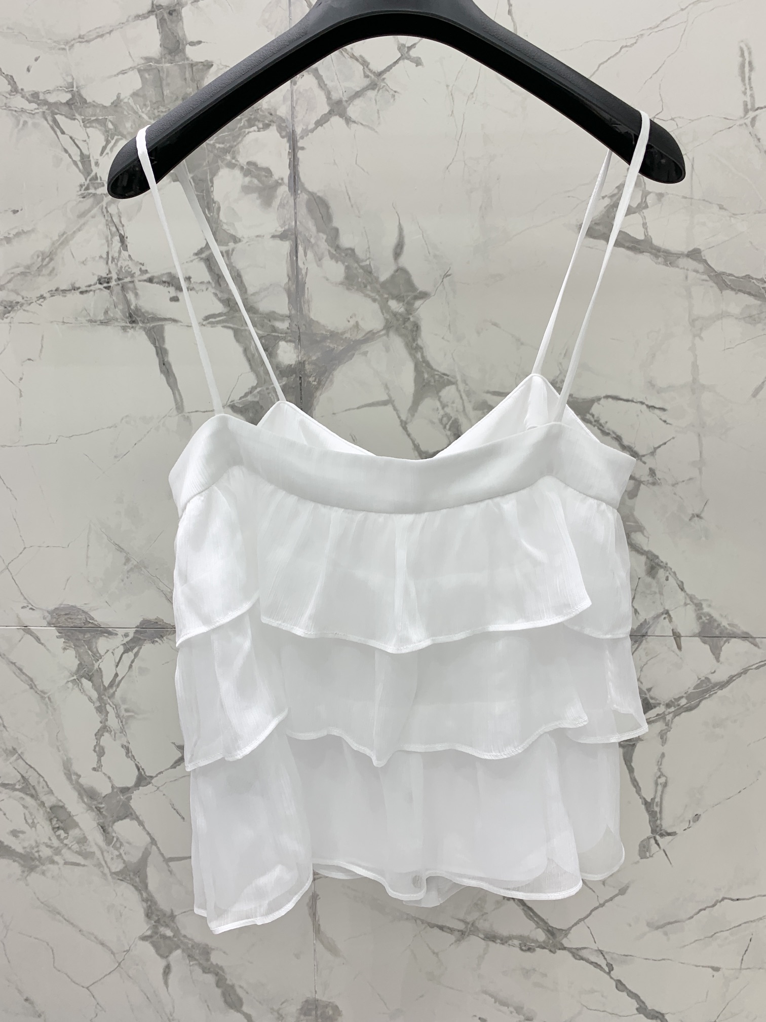 Balmain White Ruffle Two-Piece Set, Spaghetti Strap Top and Button Skirt 7 i1690078496 4150 5