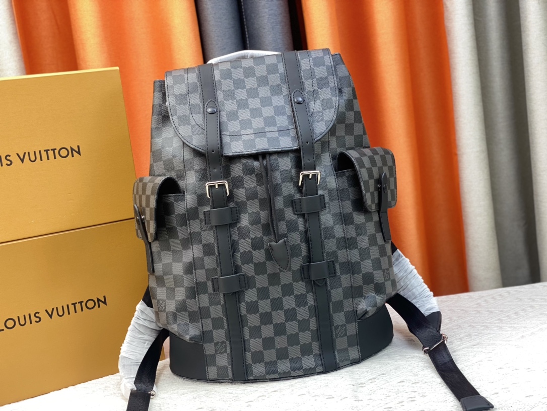 Louis Vuitton LV Christopher Bags Backpack Black Grey Silver Monogram Canvas M45419