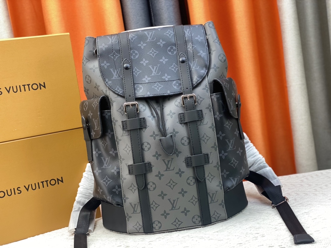 Louis Vuitton LV Christopher Bags Backpack Black Grey Silver Monogram Canvas M45419