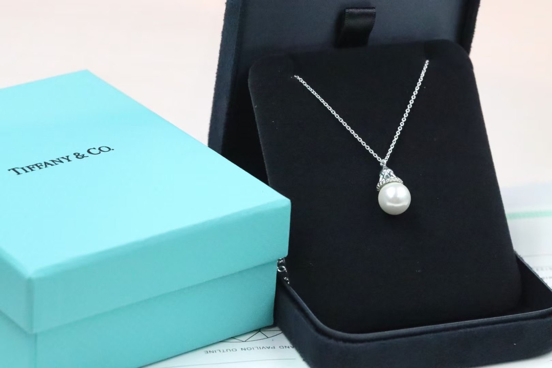 Tiffany & Co. Tiffany&Co. 银‮珍色‬珠 锁骨项链 925银