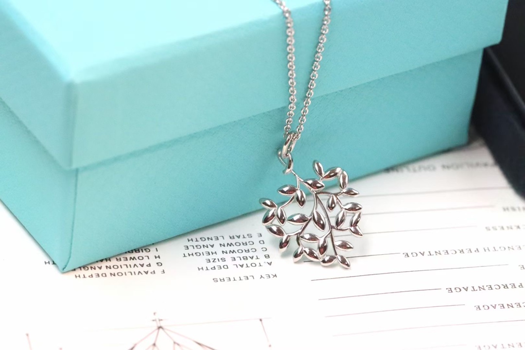 Tiffany & Co. Tiffany&Co. 橄‮叶榄‬树叶 锁‮项骨‬链 925银
