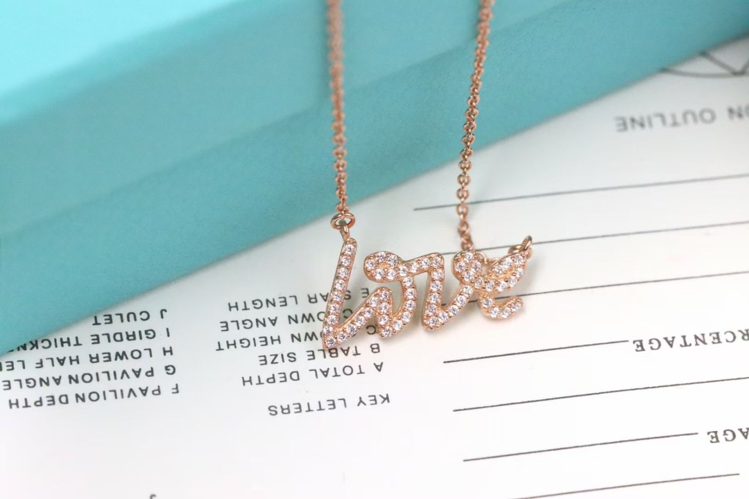 Tiffany & Co. Tiffany&Co. 满钻love字母 锁‮项骨‬链 925银