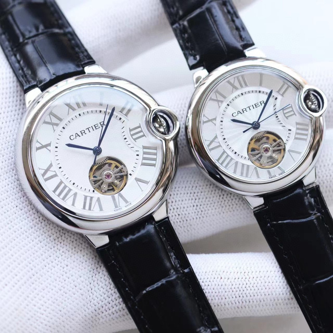 Cartier 全网最新款情侣对表陀飞轮：尺寸42mm36mm卡地亚-Cartier蓝气球飞轮系列 鱼眼蓝宝石镜面最畅销白罗马钉表盘流露着 唯美