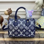 Louis Vuitton LV Speedy Bags Handbags Blue Embroidery Canvas Cotton M23069