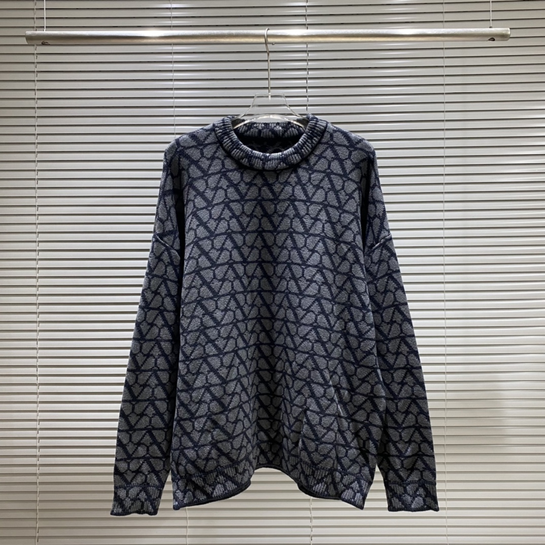 Suéter de cuello redondo de punto jacquard con logo V de VT Valentino, colores: albaricoque, marrón, gris, tallas: S M …