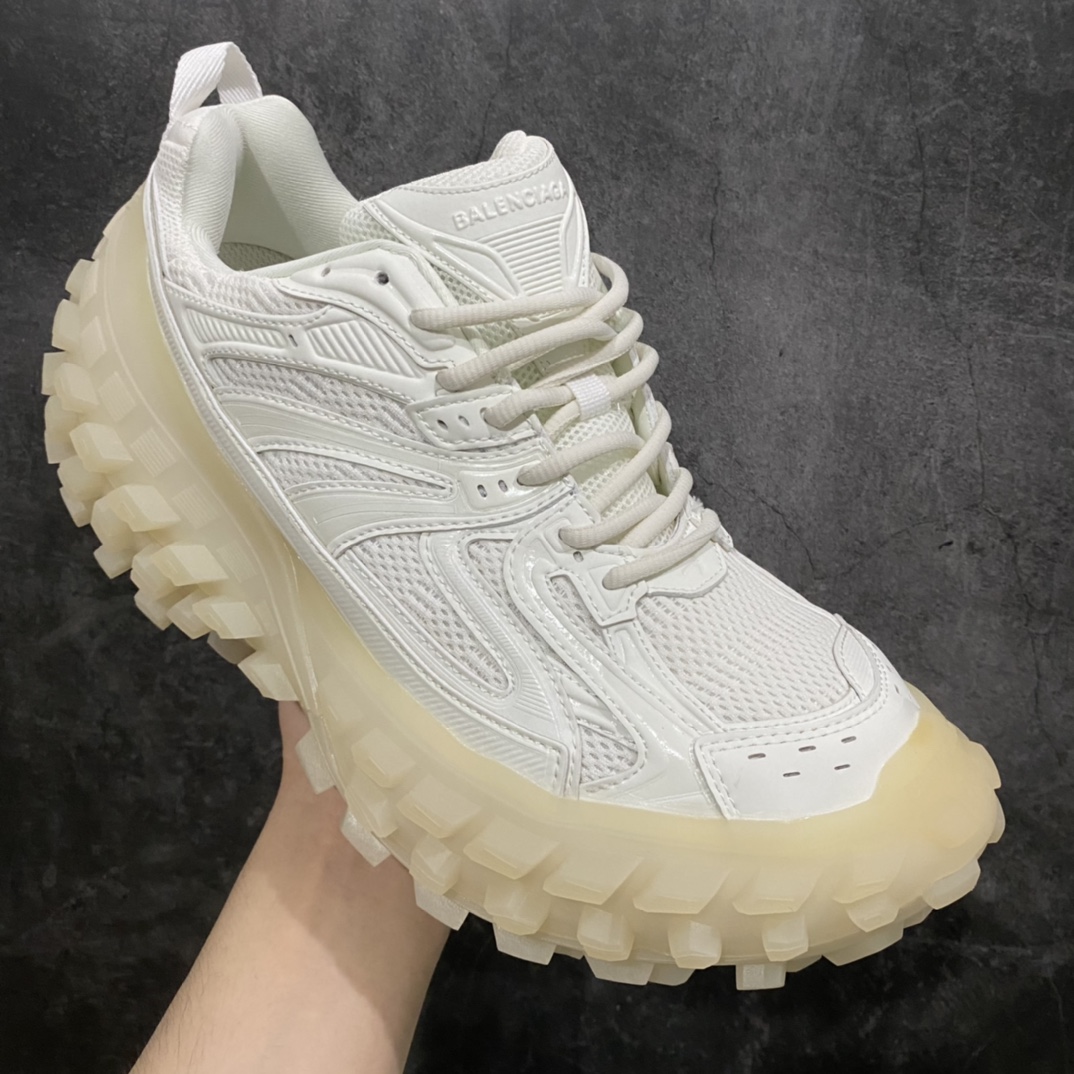 Pure original BALENCIAGA Defender Rubber Platform Sneakers Defender series low-top tank track jogging shoes ”luminous white”