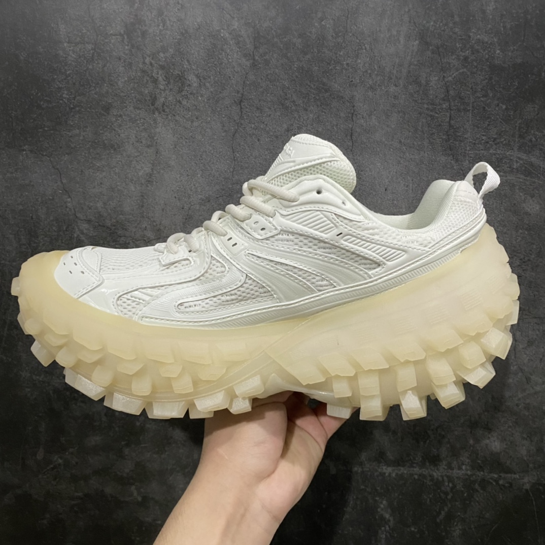 Pure original BALENCIAGA Defender Rubber Platform Sneakers Defender series low-top tank track jogging shoes ”luminous white”