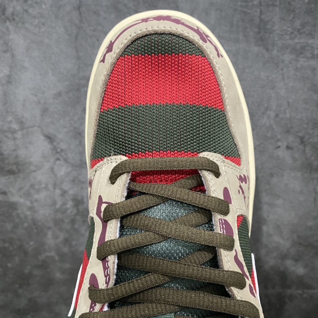 Top version Nike SB Dunk Low Pro ”Freddy Krueger” dunk series low-top casual sports skateboard shoes ”brown, green and red blood stains on Elm Street” 304292-302