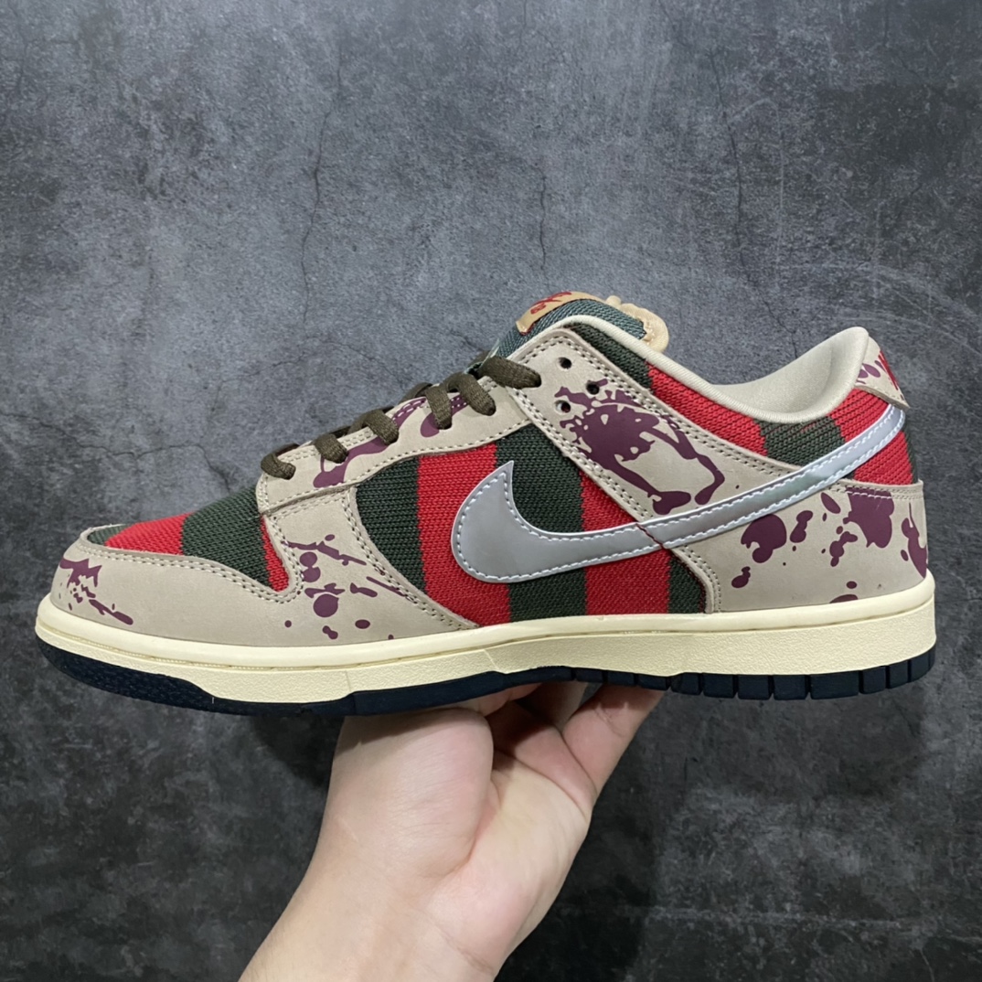 Top version Nike SB Dunk Low Pro ”Freddy Krueger” dunk series low-top casual sports skateboard shoes ”brown, green and red blood stains on Elm Street” 304292-302