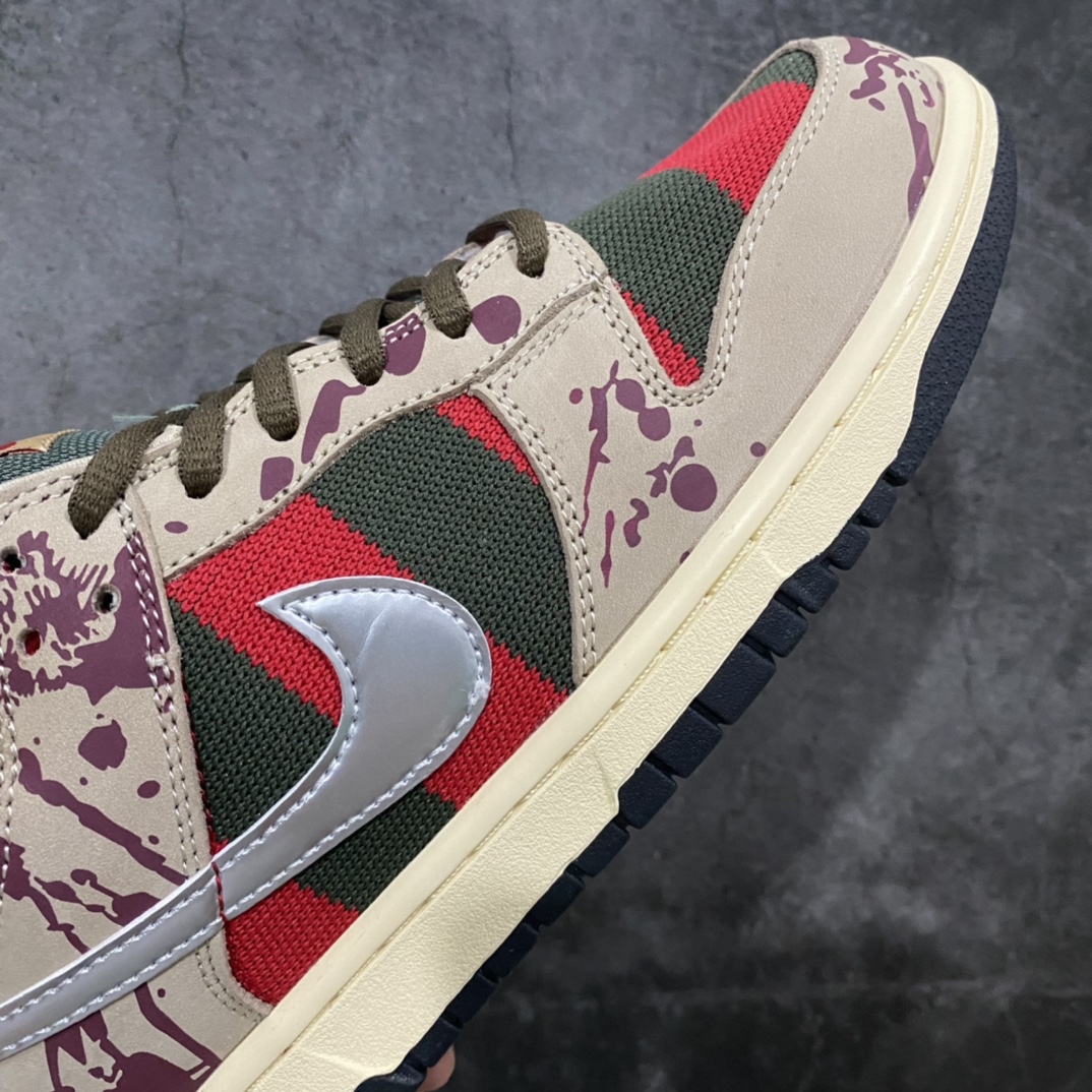 Top version Nike SB Dunk Low Pro ”Freddy Krueger” dunk series low-top casual sports skateboard shoes ”brown, green and red blood stains on Elm Street” 304292-302