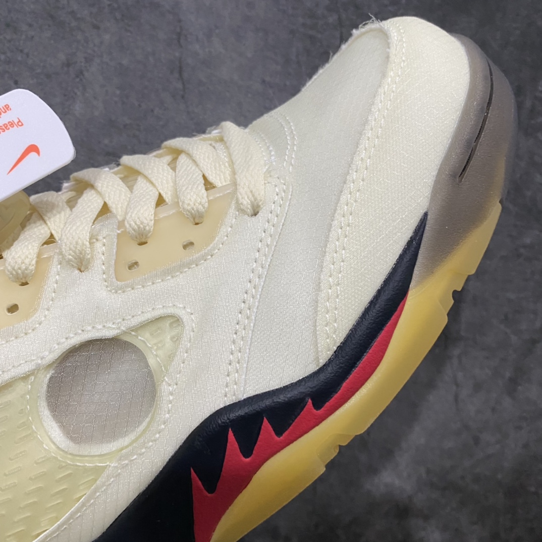 OG Pure Original Off-White x Air Jordan Retro AJ5”Black/Muslin-Fire Red” OW Joint Yellow Candy Wings DH8565-100