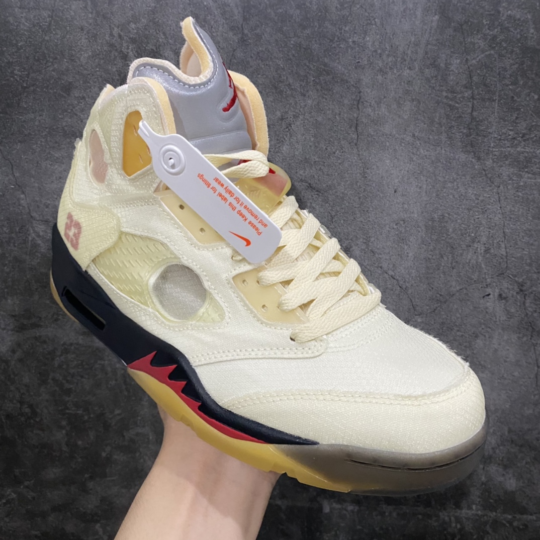 OG Pure Original Off-White x Air Jordan Retro AJ5”Black/Muslin-Fire Red” OW Joint Yellow Candy Wings DH8565-100