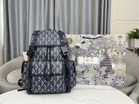 Dior Bags Backpack Blue Dark Grey Navy Yellow Canvas Cotton Cowhide Fabric Nylon Diamond Casual
