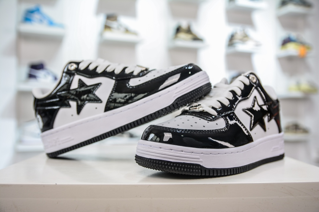 T version of Bape Sta To Low ape head classic patent leather low-top sports casual sneakers