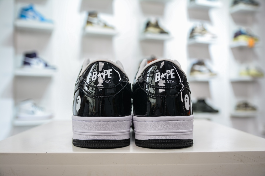 T version of Bape Sta To Low ape head classic patent leather low-top sports casual sneakers