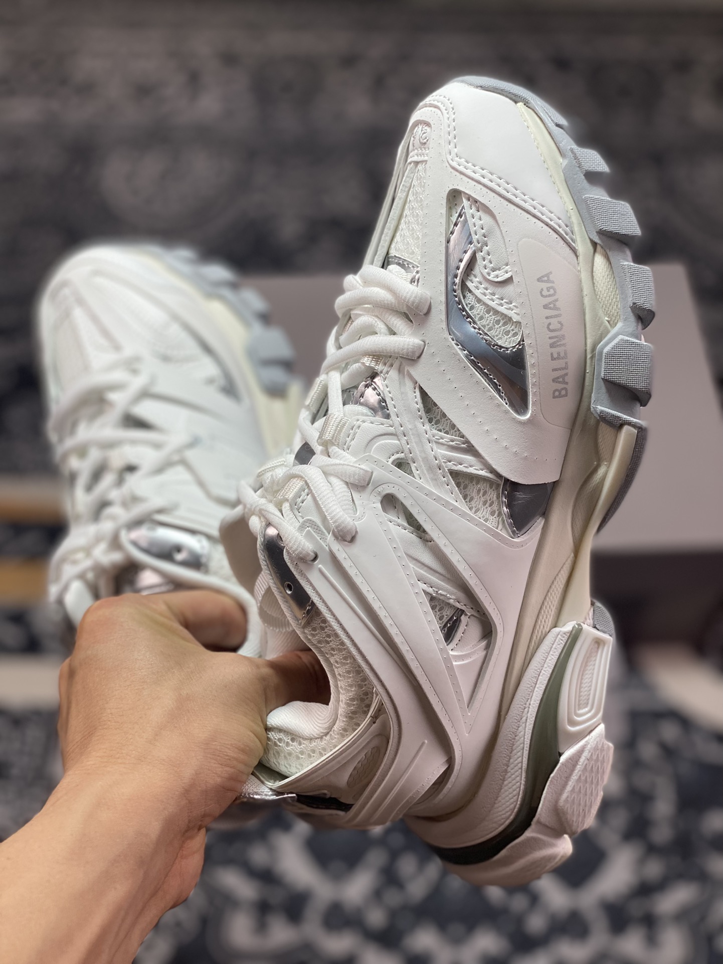 BALENCIAGA Track Trainers 3.0 Retro Wild Running Grandpa Jogging Shoes ”White Mud Gray Space Silver” 542436 W2FSC 9081