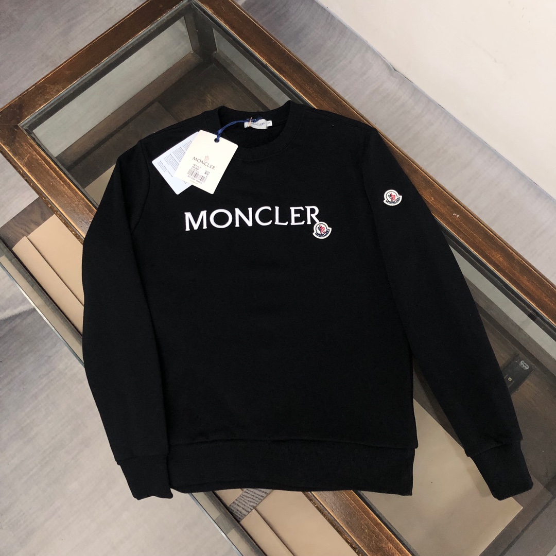 Moncler Clothing Sweatshirts Black White Embroidery Unisex Cotton Fall/Winter Collection Long Sleeve