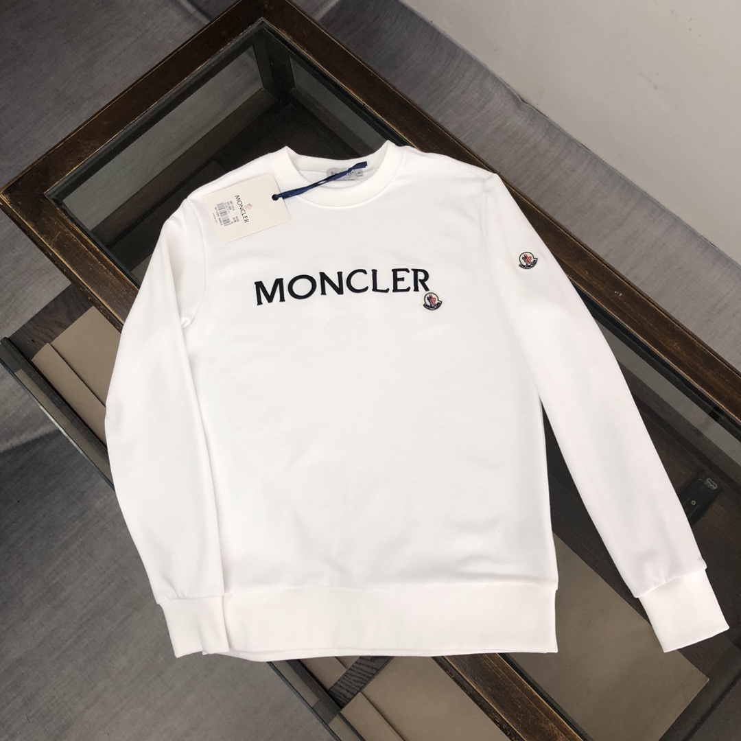 Moncler Clothing Sweatshirts Good Quality Replica
 Black White Embroidery Unisex Cotton Fall/Winter Collection Long Sleeve