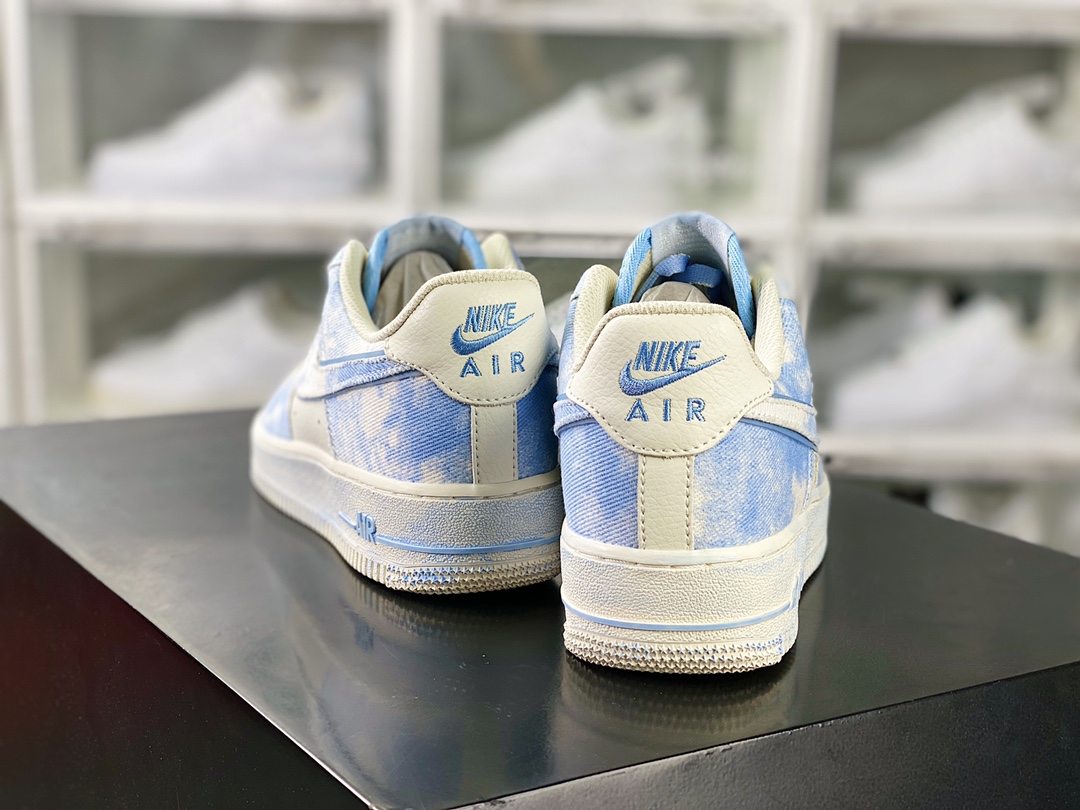 Nike Air Force 1′07 Low”Exclusive Denim” Air Force One sneakers “Off-white light blue denim distressed” FB0607-022