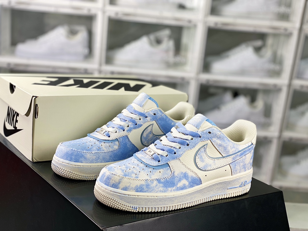 240 Nike Air Force 1′07 Low”Exclusive Denim”空军一号板鞋“米白浅蓝牛仔布做旧”FB0607-022