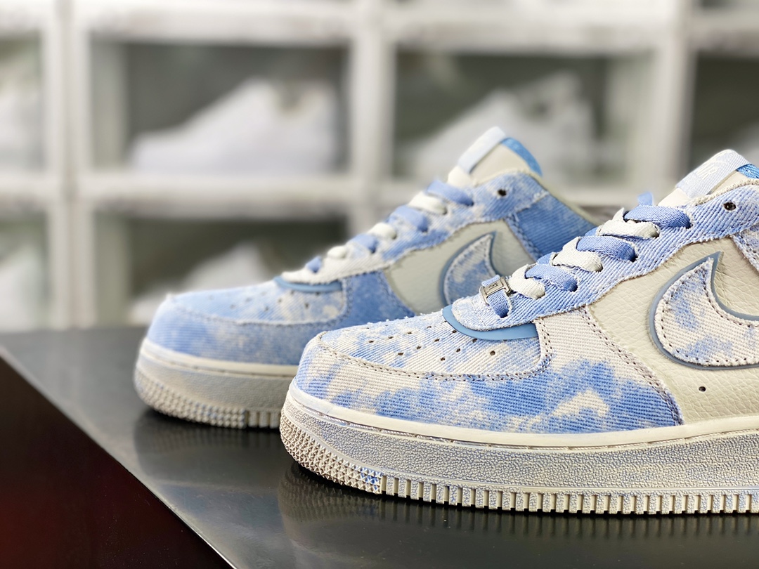 Nike Air Force 1′07 Low”Exclusive Denim” Air Force One sneakers “Off-white light blue denim distressed” FB0607-022