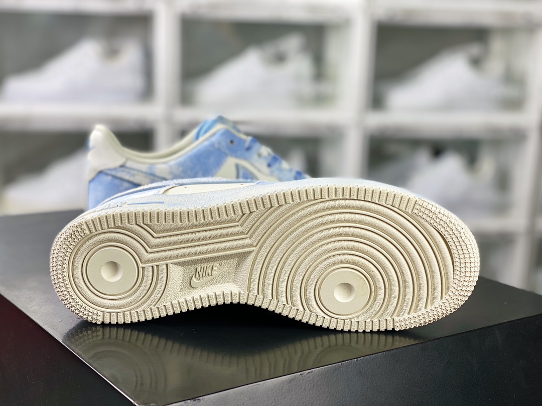 Nike Air Force 1′07 Low”Exclusive Denim” Air Force One sneakers “Off-white light blue denim distressed” FB0607-022