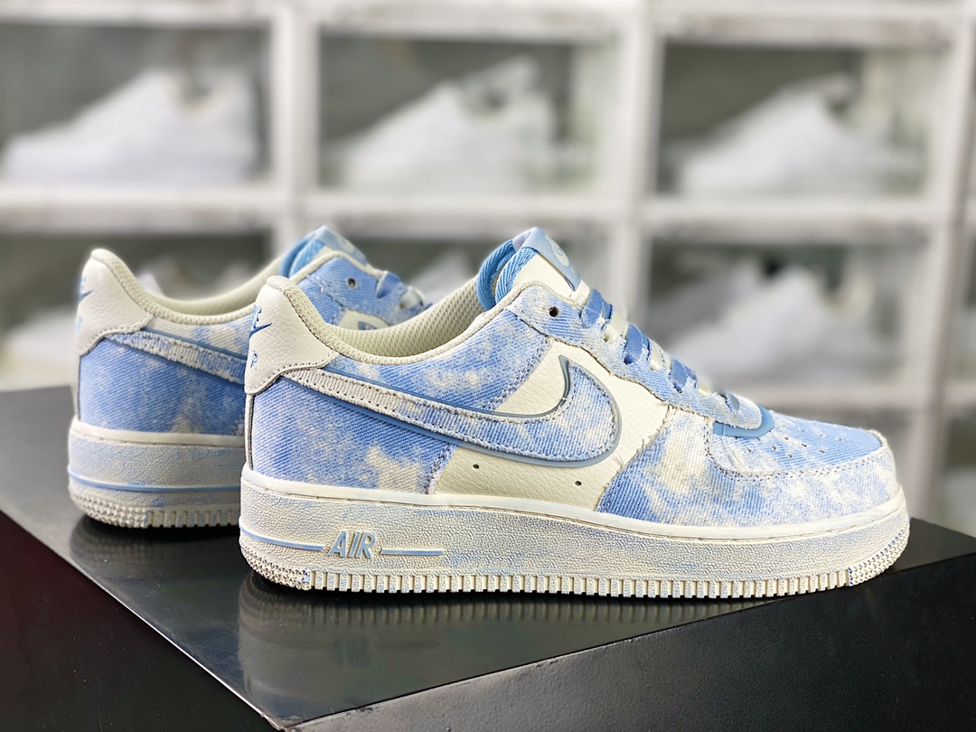 240 Nike Air Force 1′07 Low”Exclusive Denim”空军一号板鞋“米白浅蓝牛仔布做旧”FB0607-022