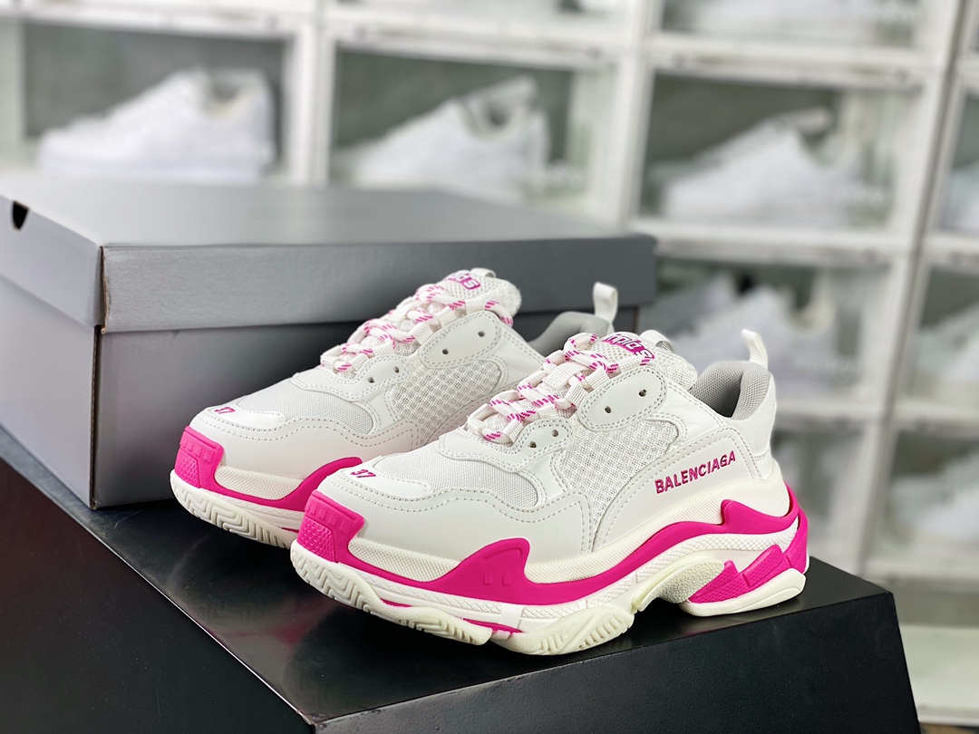 360 Balenciaga Triple S Clear Sole Sneaker”Pink/Black LOGO”时装球鞋“芭比粉黑LOGO”524039 W1FC3 9023