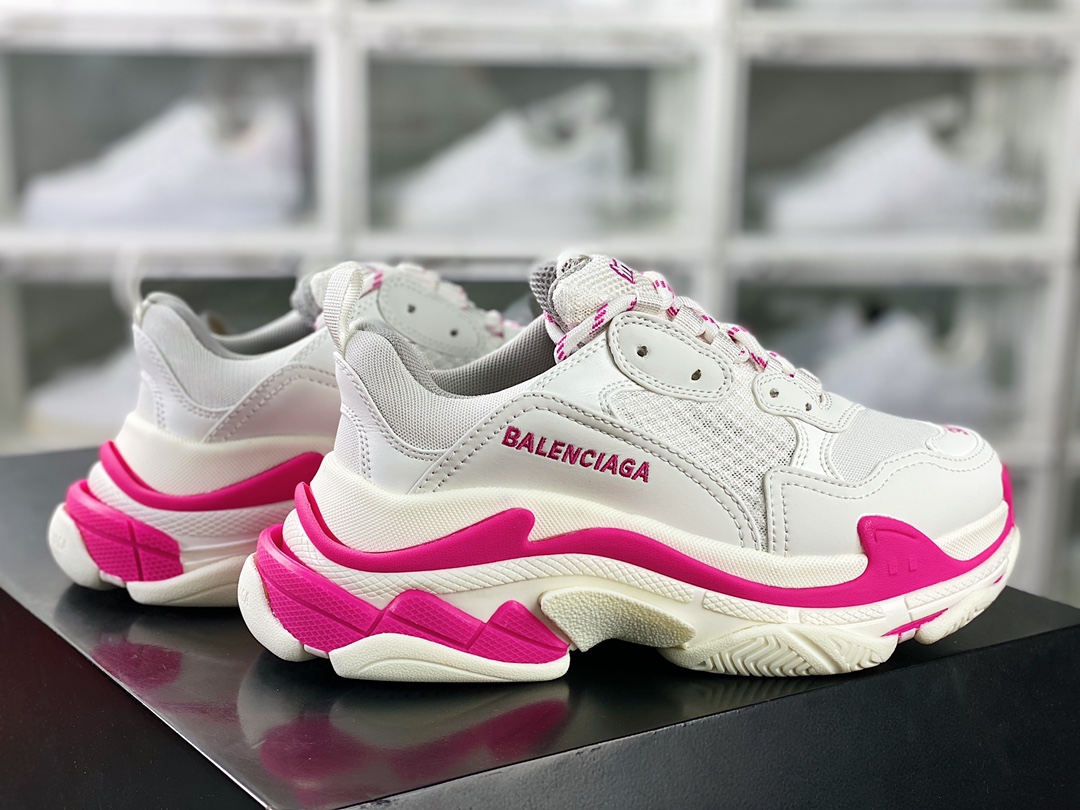 360 Balenciaga Triple S Clear Sole Sneaker”Pink/Black LOGO”时装球鞋“芭比粉黑LOGO”524039 W1FC3 9023