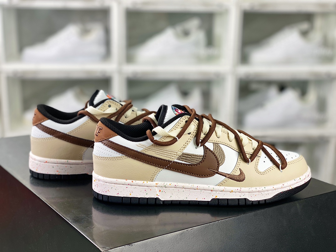 SB Dunk Low ”Multi-Color/Swoosh” Dunk Series Low-top Sneakers ”Brown, White and Brown Tie Rope Three Hooks” FD4623-149