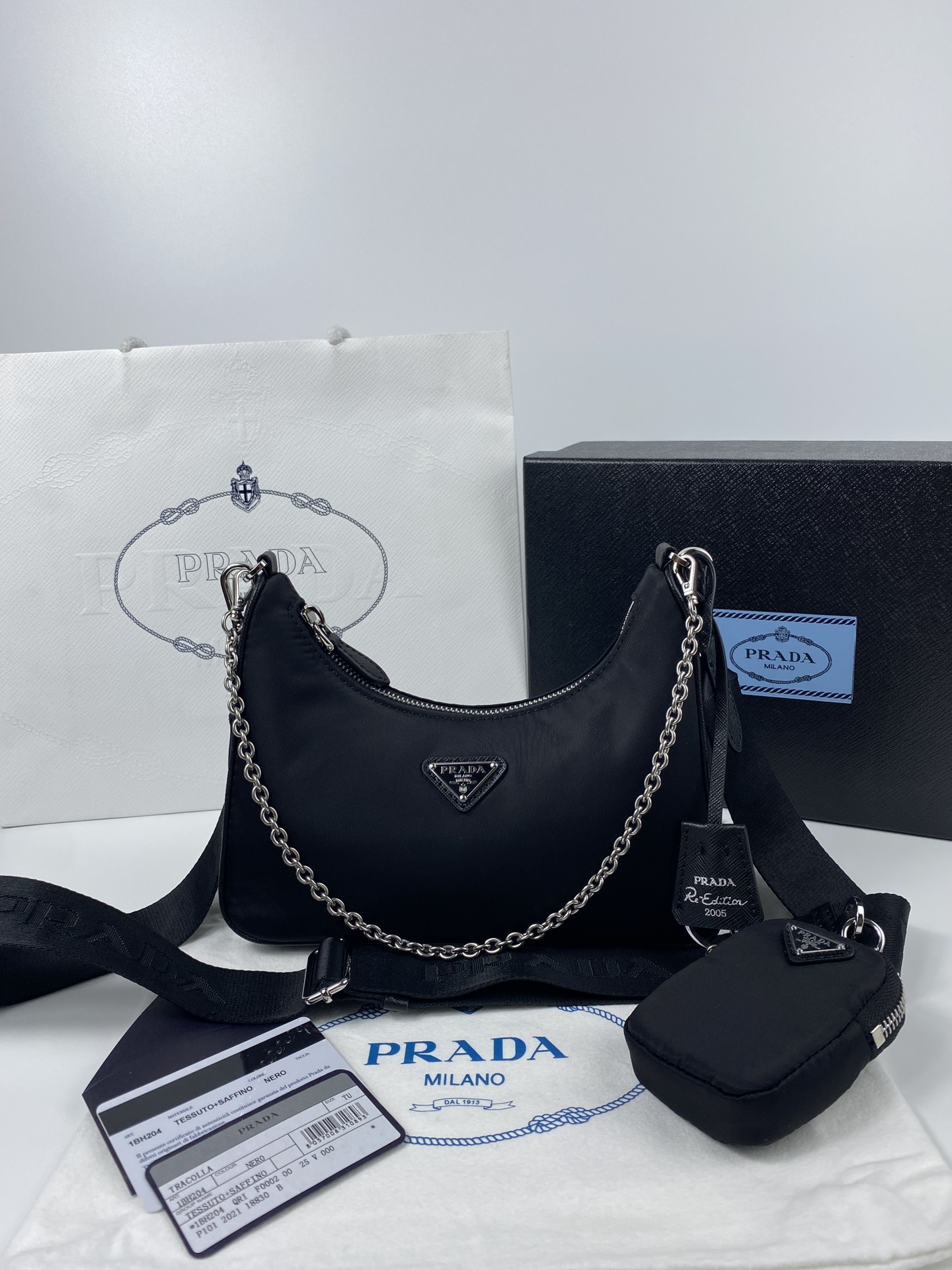 P400 Prada nivel de compra por encargo, cadena de color original de tienda oficial, nuevo modelo de bolso Hobo de nailo…