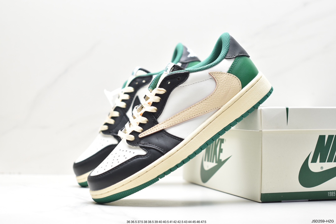 fragment design x Travis Scott x Nike Air Jordan 1 Low OG SP ”Black/Green Toe” AJ1 Jordan first generation basketball shoes DM7866-128