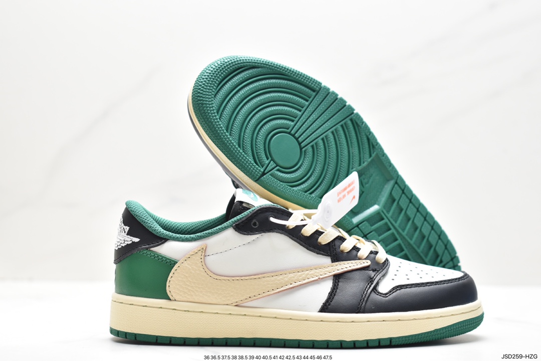 fragment design x Travis Scott x Nike Air Jordan 1 Low OG SP ”Black/Green Toe” AJ1 Jordan first generation basketball shoes DM7866-128