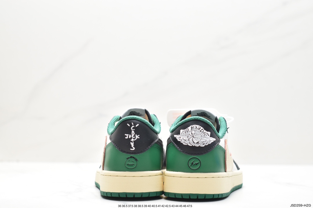 fragment design x Travis Scott x Nike Air Jordan 1 Low OG SP ”Black/Green Toe” AJ1 Jordan first generation basketball shoes DM7866-128