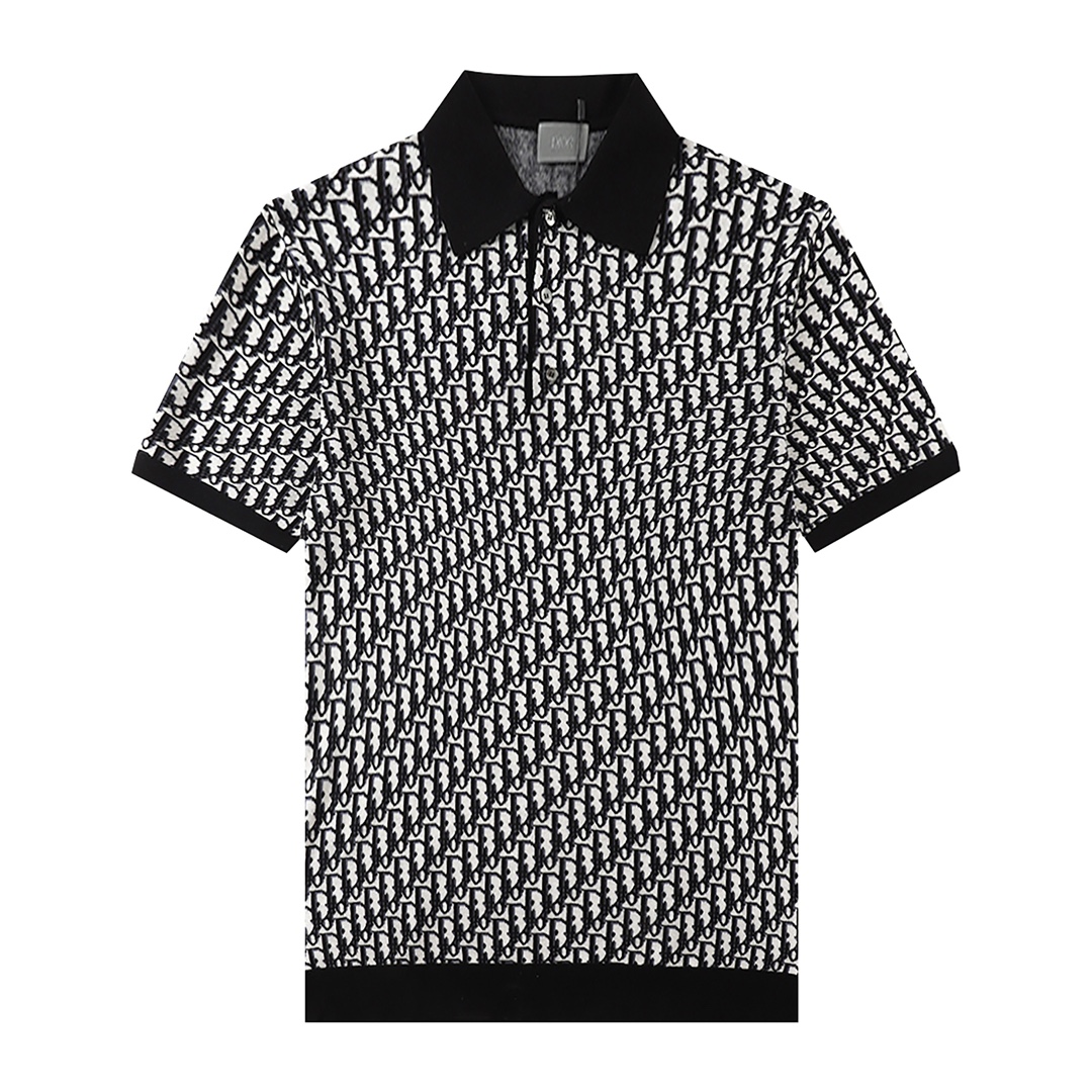 DIO Di* 2024SS primavera y verano POLO de solapa de manga corta nueva letra jacquard, el original algodón peinado de 60…