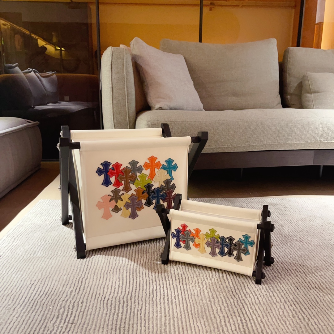 Chrome Hearts Wooden Folding Storage Rack Basket with Cross Embroidery
