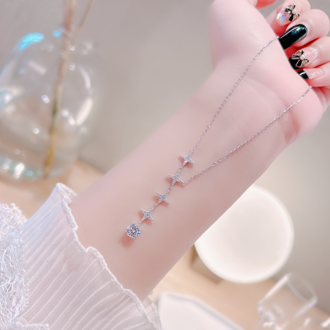 Hypoallergenes Silber Moissanit Kette Lebendig Weihnachten Gold