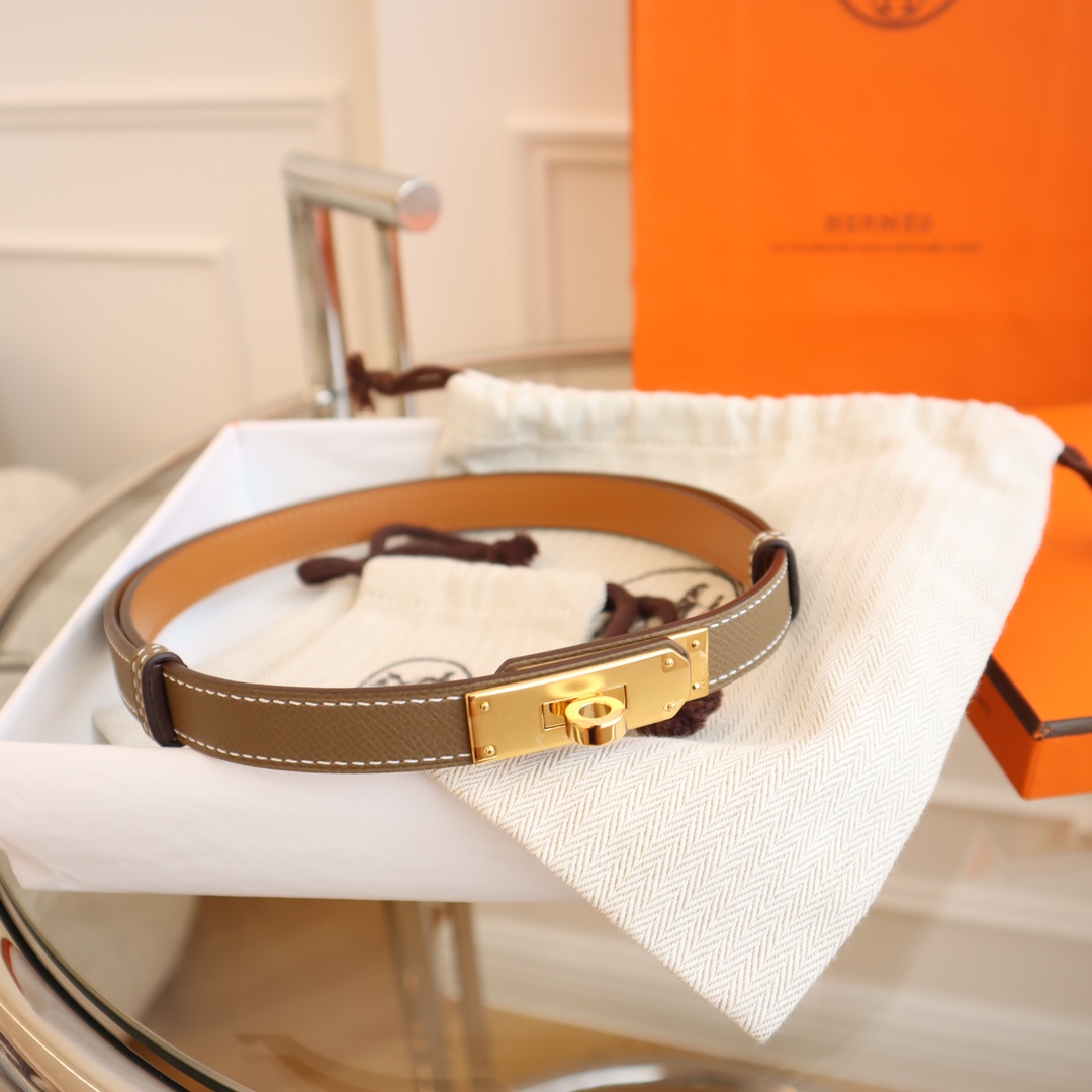 Hermès 凯利女款皮带，EPSOM进口小牛皮，圆型转动扣，长度可调节，一带通用码，百搭，宽度 1.8cm