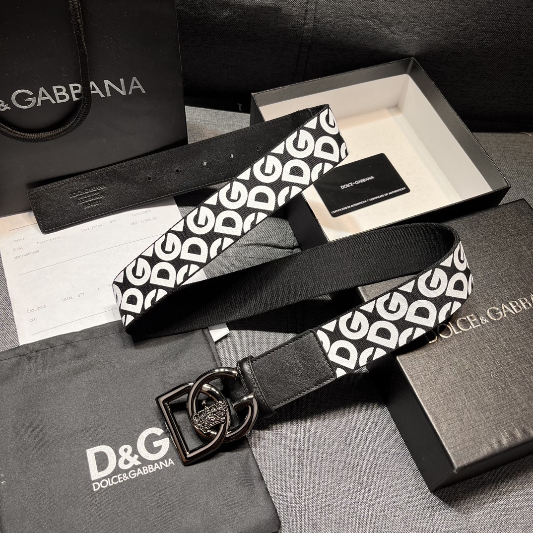 DG宽3.8cmDolce&Gabbana新款男士织带印花腰带搭配进口头层牛皮