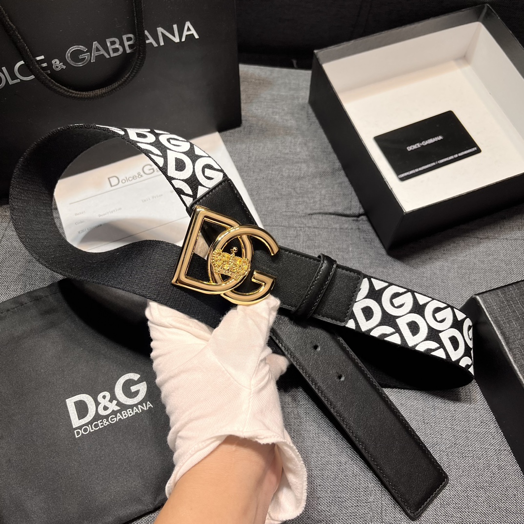 DG宽3.8cmDolce&Gabbana新款男士织带印花腰带搭配进口头层牛皮