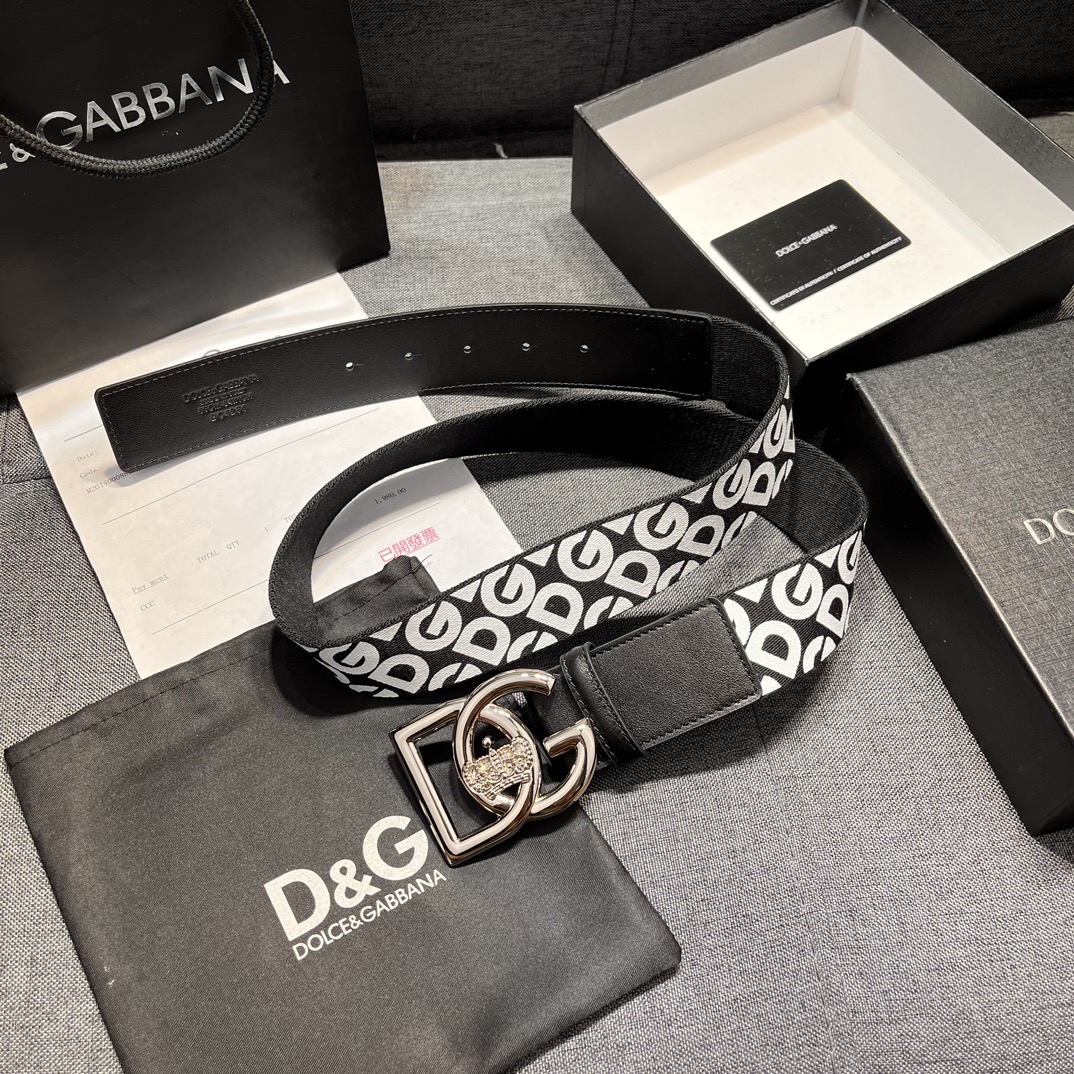 DG宽3.8cmDolce&Gabbana新款男士织带印花腰带搭配进口头层牛皮