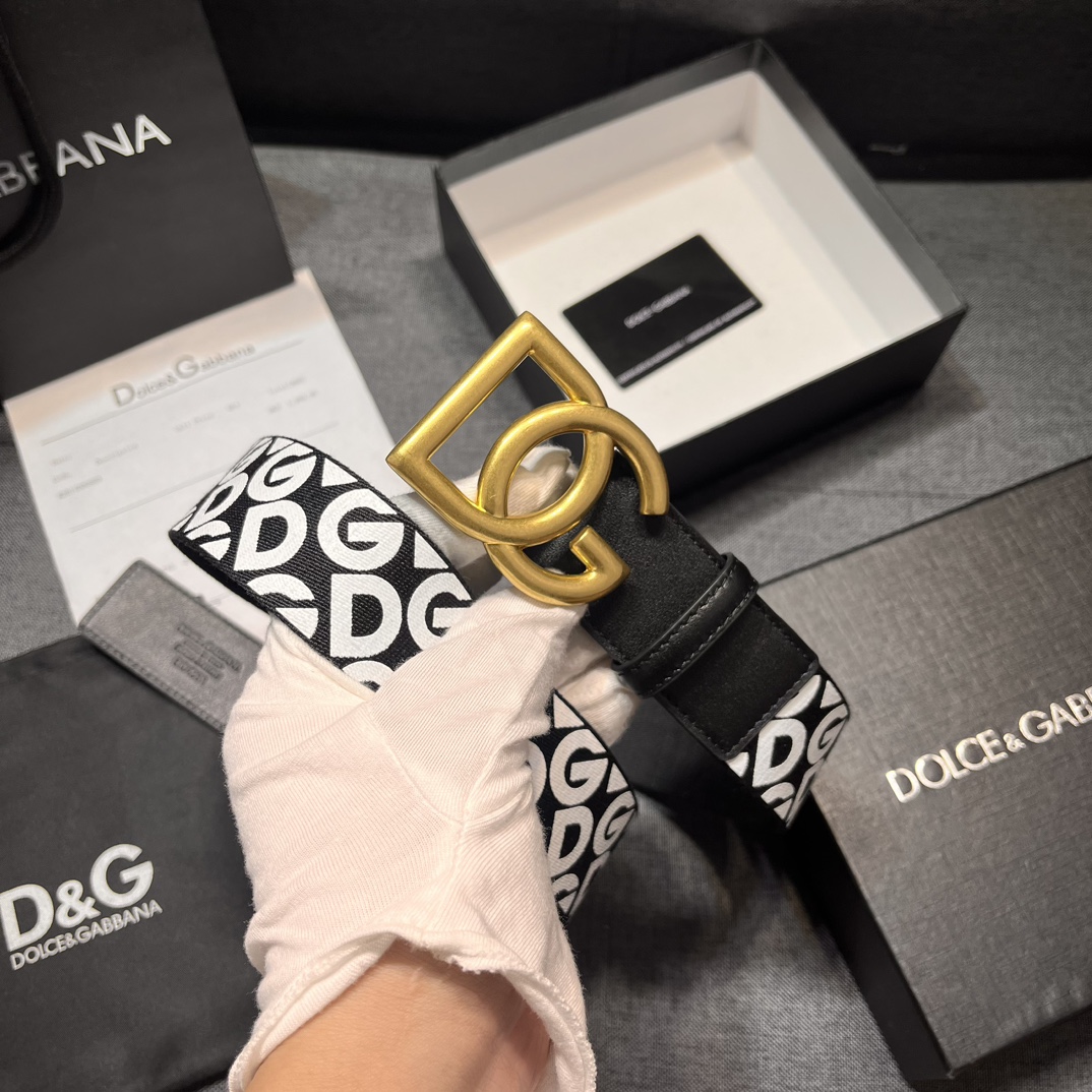 DG宽3.8cmDolce&Gabbana新款男士织带印花腰带搭配进口头层牛皮