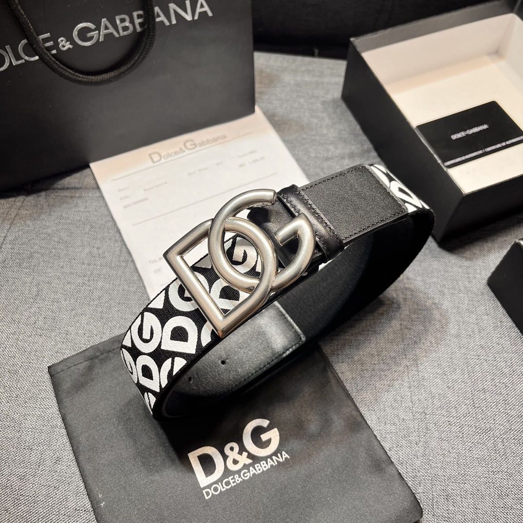 DG宽3.8cmDolce&Gabbana新款男士织带印花腰带搭配进口头层牛皮