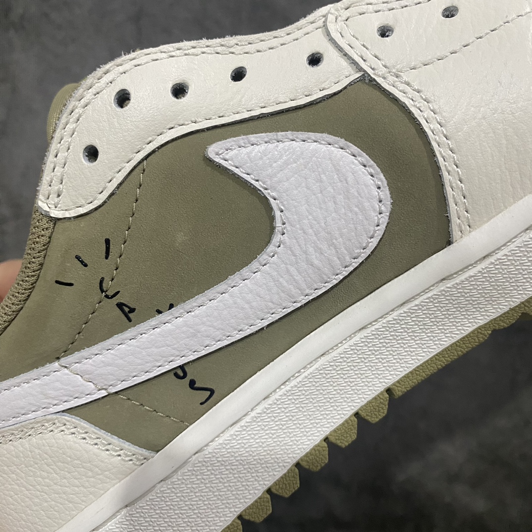 图片[3]-【X版版本】Travis Scott x Air Jordan 1 Golf AJ1乔1 TS联名倒钩高尔夫低帮6.0 FZ3124-200nn正确高尔夫板型出货 区别市场通货n国内一线头部知名大厂出品原鞋原楦头纸板开发 原厂防尘纸极致一眼正品既视感n配色方面也基本照搬了倒钩3.0配色 以橄榄绿色为底 搭配米白色框架呈现 标志性的反钩Swoosh则以黑色点缀 材质方面以麂皮与皮革拼接设计 鞋舌标签部分则以柠檬黄色点缀 GOLF字样和飞人Logo也表明鞋款身份 内侧TS标志性的Cactus Jack厂牌元素依然保留 不过同样以改为了黑色 后跟处的飞翼刺绣也采用黄色缝线打造 最大的变化就是外底部分采用了特殊的Golf纹路 相比于普通的AJ1更加防滑 鞋垫上也带有飞翼、鬼脸、Travis Scott等双方合作的标志性元素  尺码：366.5 37.5 38 38.5 39 40 40.5 41 42 42.5 43 44 44.5 45 46 47.5-莆田鞋批发中心