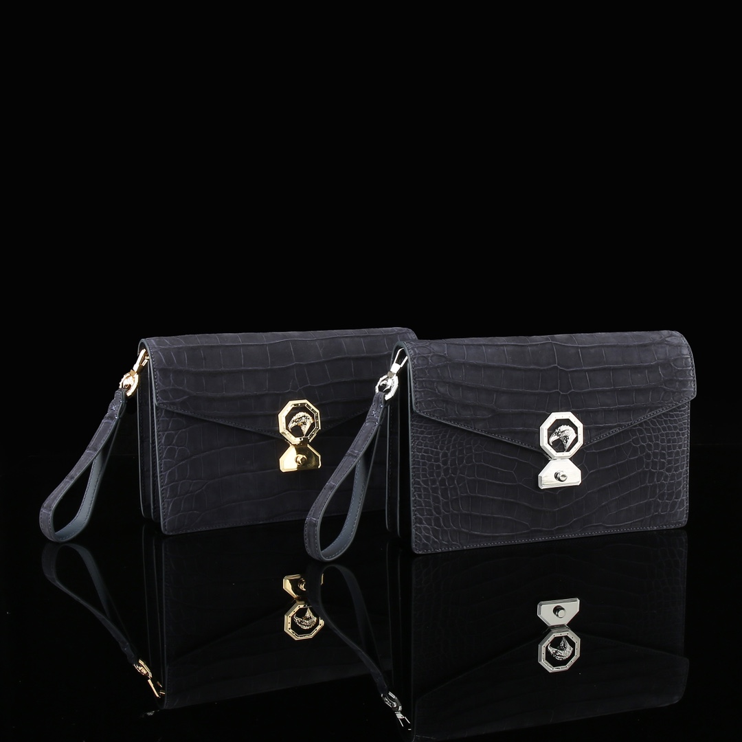 水染磨砂尼罗鳄鱼肚皮🐊🐊 史蒂芬夹包配不锈钢五金😎 【内里配头层牛皮】尺寸 27*18*7💰2500