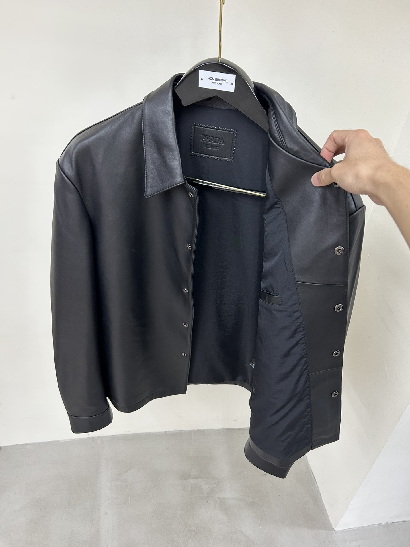 Prada Triangle Logo Leather Shirt Jacket