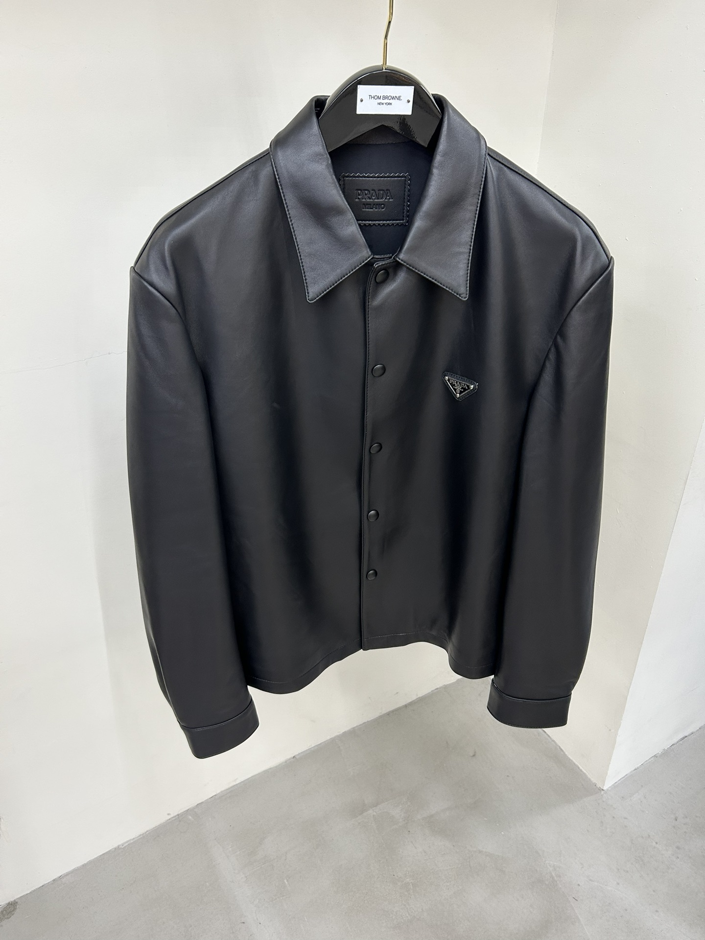 Prada Triangle Logo Leather Shirt Jacket