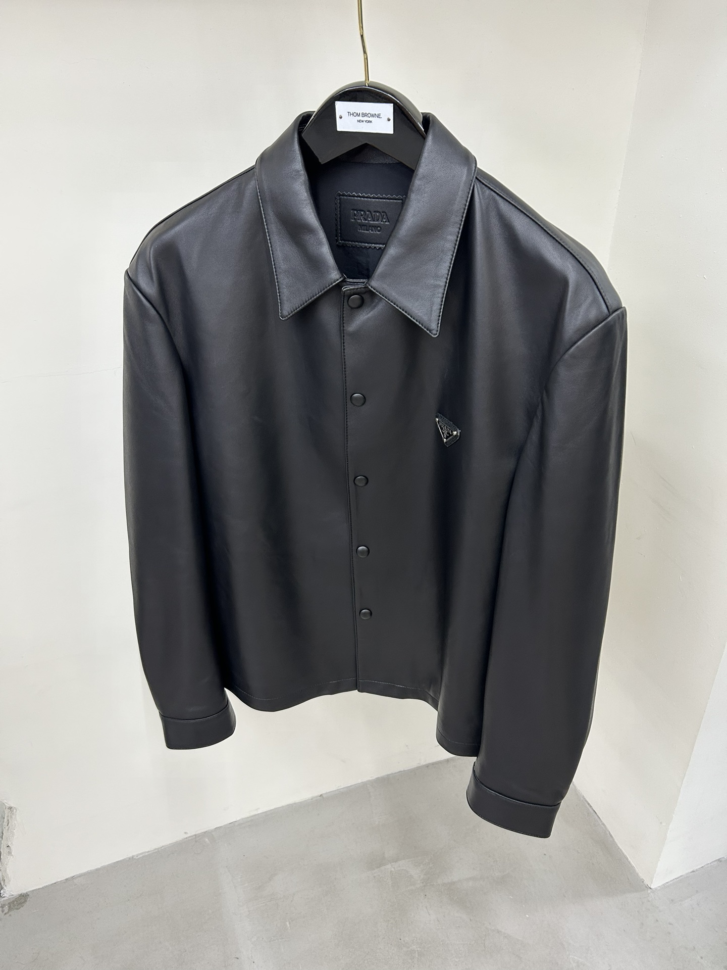 Prada Triangle Logo Leather Shirt Jacket