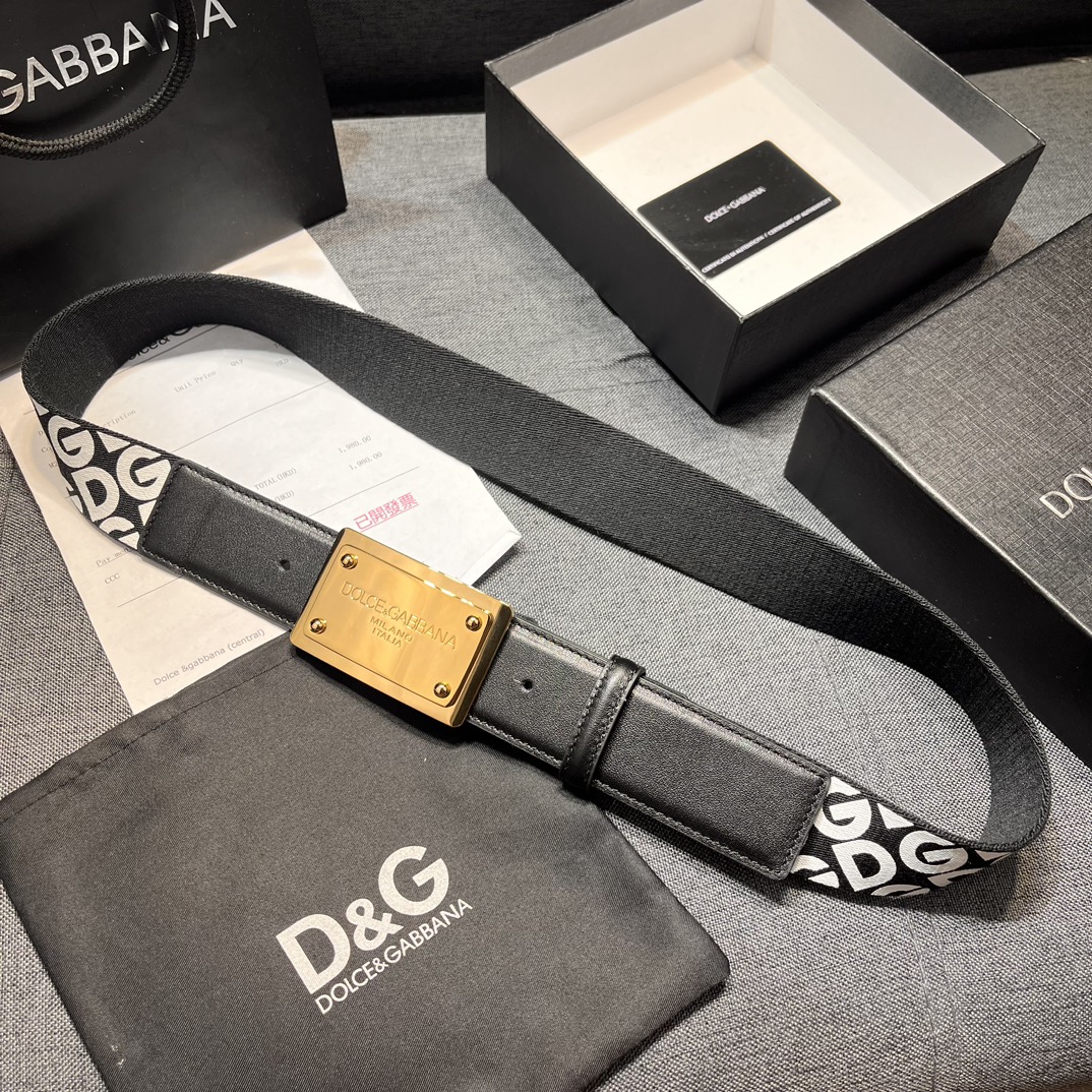 DG宽3.8cmDolce&Gabbana新款男士织带印花腰带搭配进口头层牛皮